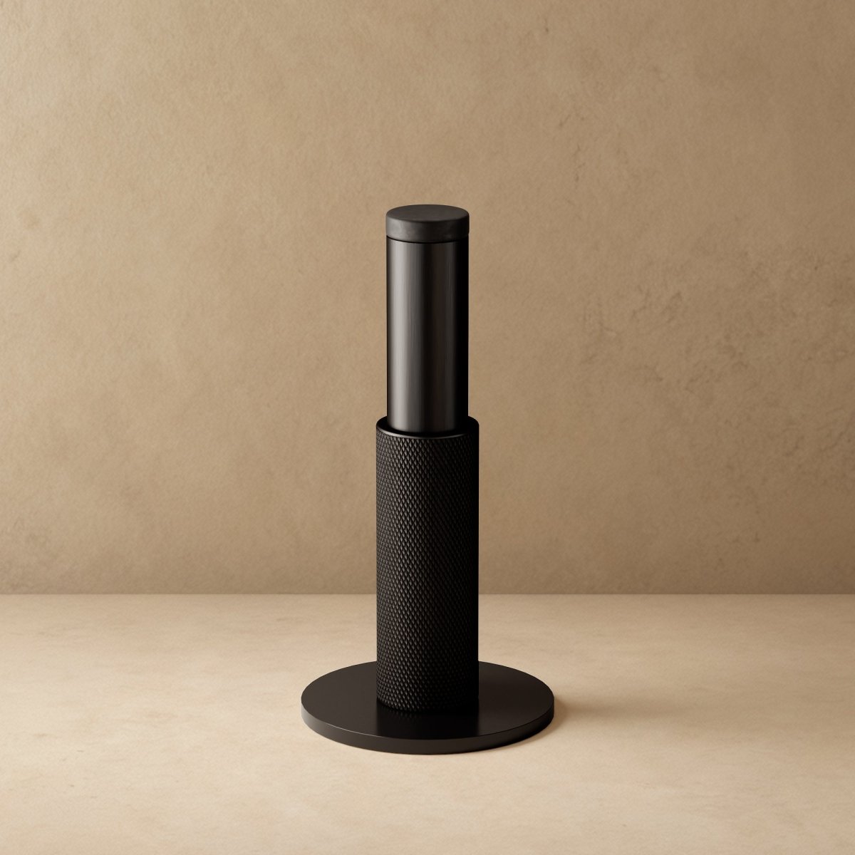 Tall Knurled Solid Brass Door Stop with Rubber Cap, Industrial Floor or Wall Mounted Door Stopper, 4 Finishes, 3.9in