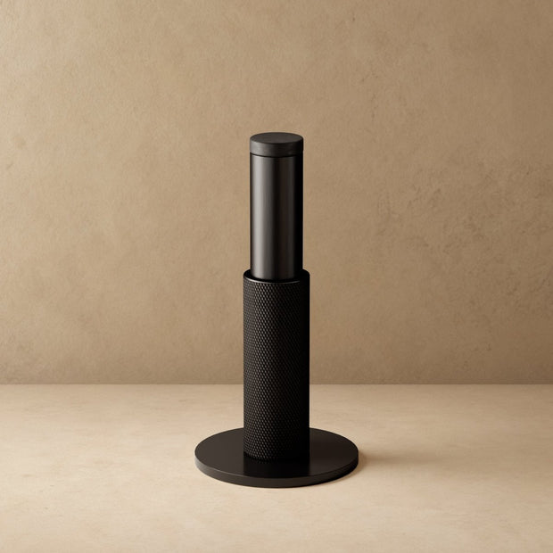 Tall Knurled Solid Brass Door Stop with Rubber Cap, Industrial Floor or Wall Mounted Door Stopper, 4 Finishes, 3.9in