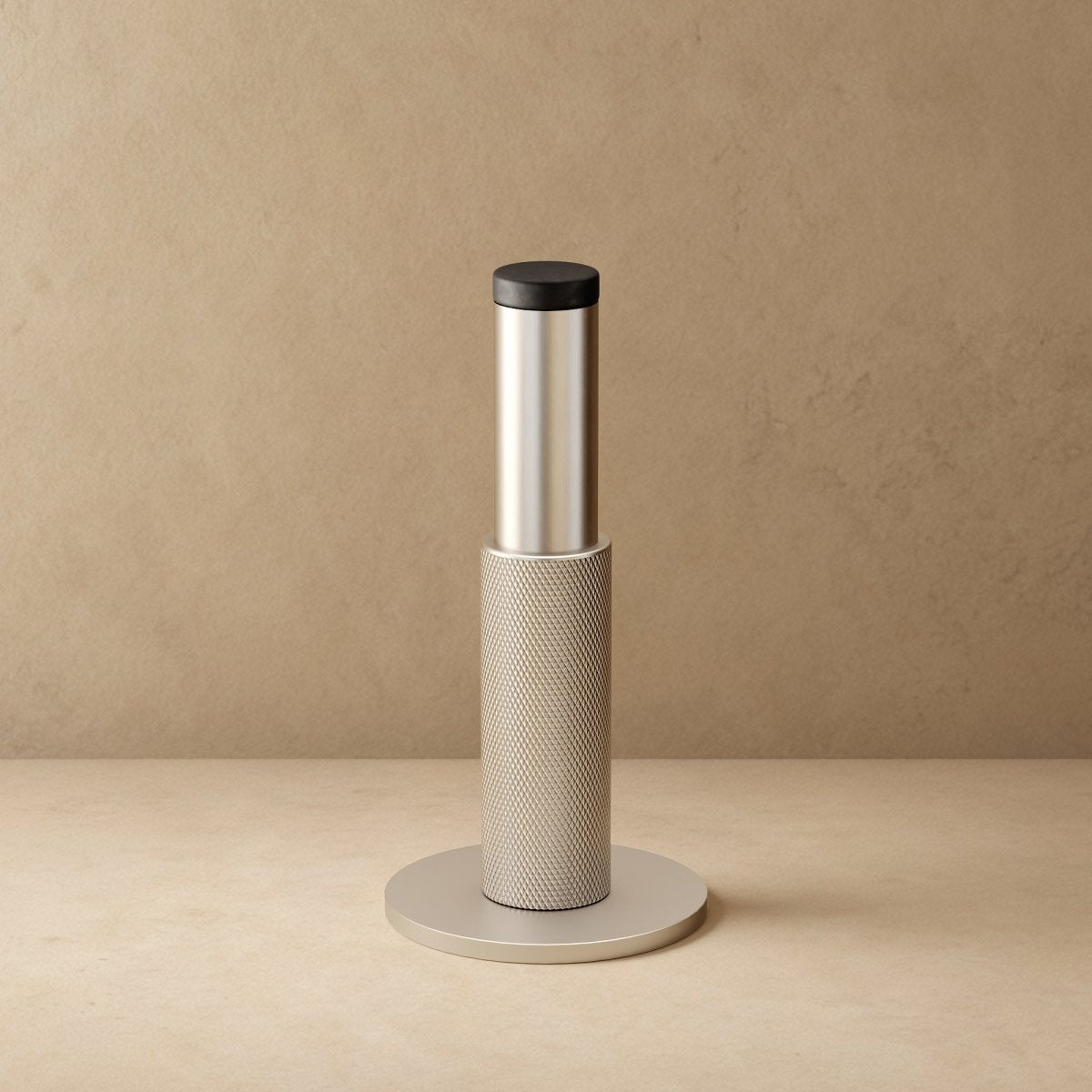 Tall Knurled Solid Brass Door Stop with Rubber Cap, Industrial Floor or Wall Mounted Door Stopper, 4 Finishes, 3.9in