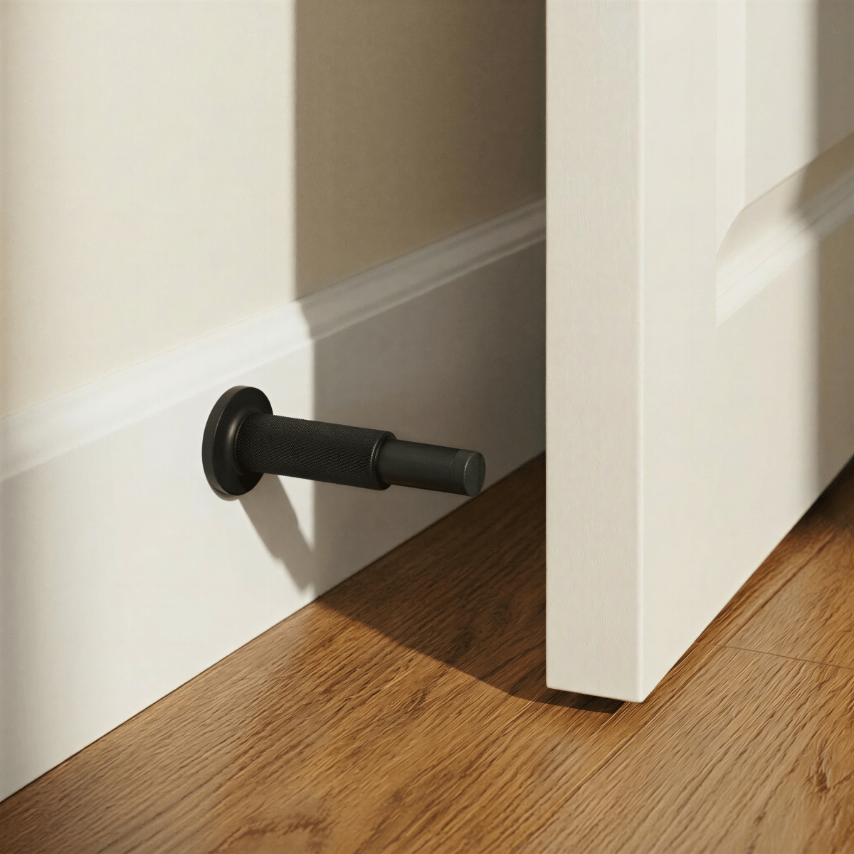 Tall Knurled Solid Brass Door Stop with Rubber Cap, Industrial Floor or Wall Mounted Door Stopper, 4 Finishes, 3.9in