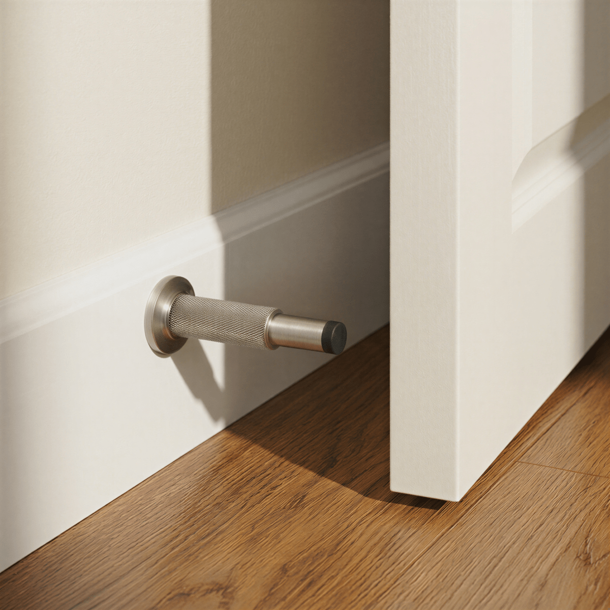 Tall Knurled Solid Brass Door Stop with Rubber Cap, Industrial Floor or Wall Mounted Door Stopper, 4 Finishes, 3.9in