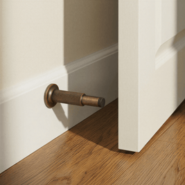 Tall Knurled Solid Brass Door Stop with Rubber Cap, Industrial Floor or Wall Mounted Door Stopper, 4 Finishes, 3.9in