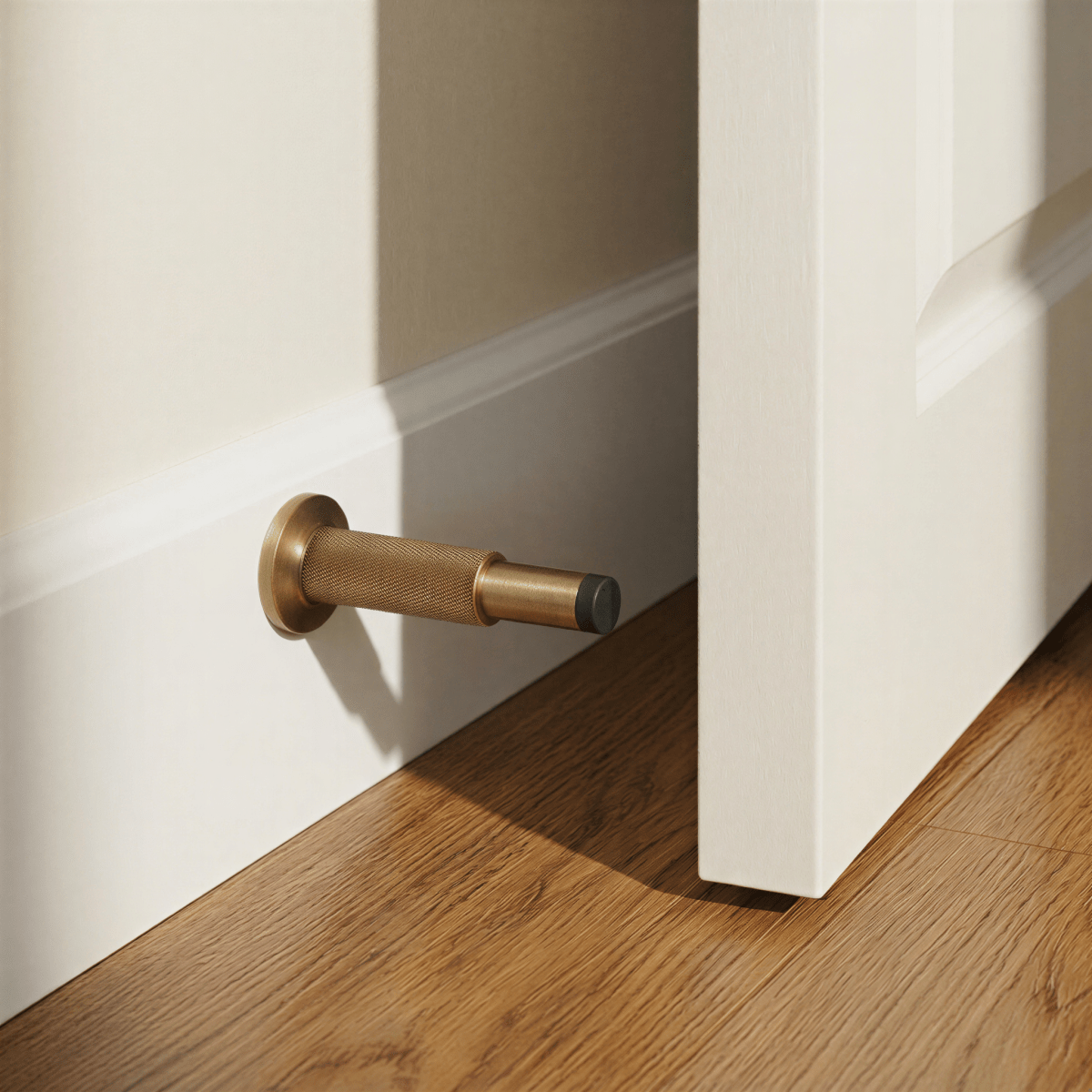 Tall Knurled Solid Brass Door Stop with Rubber Cap, Industrial Floor or Wall Mounted Door Stopper, 4 Finishes, 3.9in