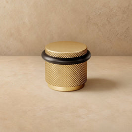 Knurled Solid Brass Door Stop with Rubber Ring, Industrial Floor Mounted Door Stopper & Wall Protector, 4 Finishes, 1.4in