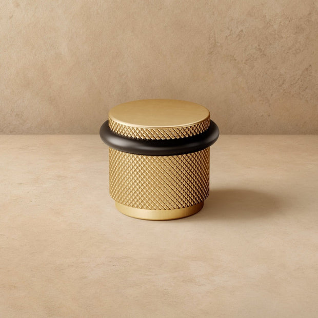 Knurled Solid Brass Door Stop with Rubber Ring, Industrial Floor Mounted Door Stopper & Wall Protector, 4 Finishes, 1.4in