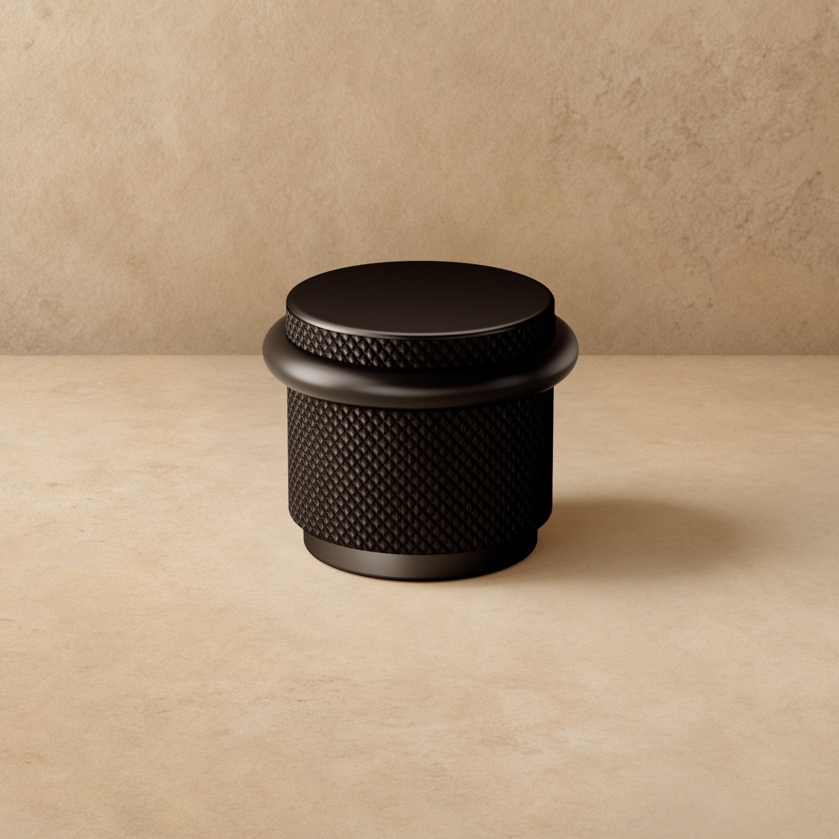 Knurled Solid Brass Door Stop with Rubber Ring, Industrial Floor Mounted Door Stopper & Wall Protector, 4 Finishes, 1.4in