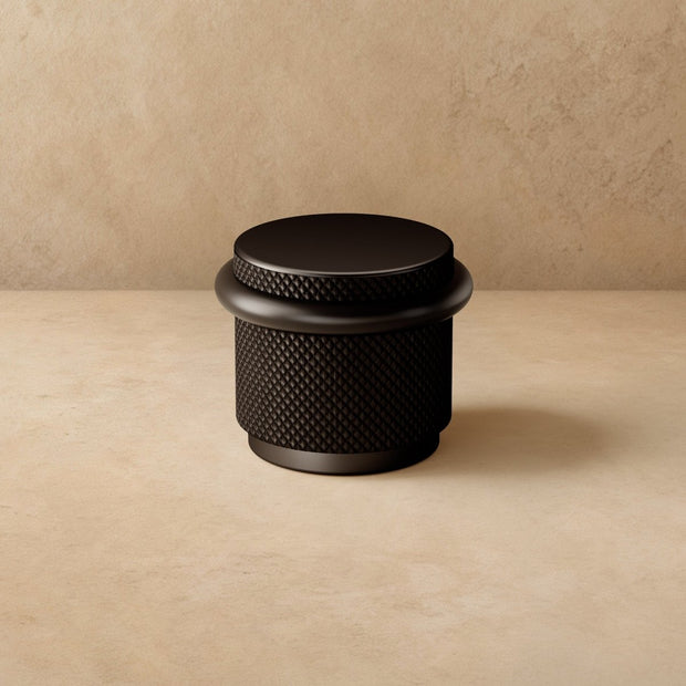 Knurled Solid Brass Door Stop with Rubber Ring, Industrial Floor Mounted Door Stopper & Wall Protector, 4 Finishes, 1.4in