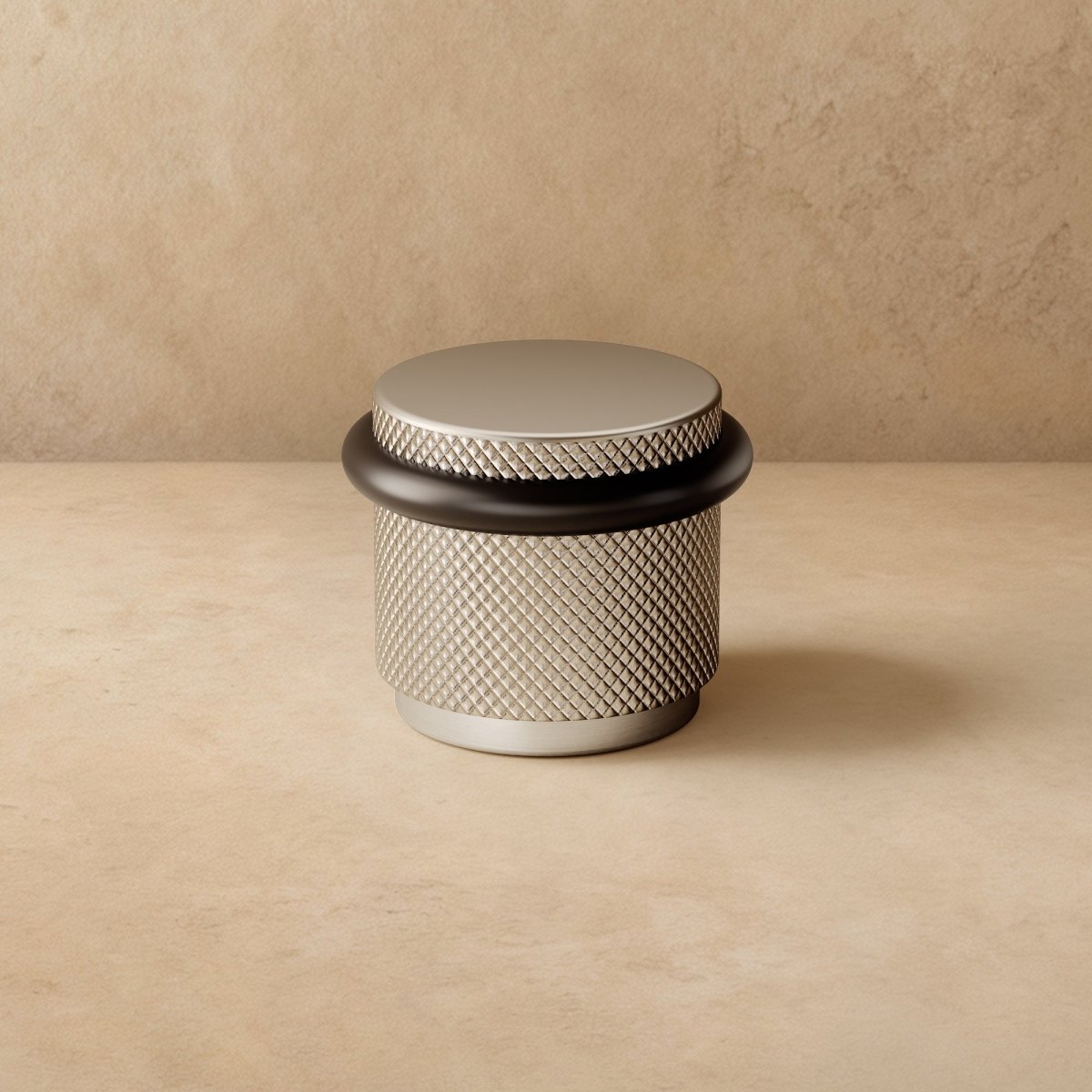 Knurled Solid Brass Door Stop with Rubber Ring, Industrial Floor Mounted Door Stopper & Wall Protector, 4 Finishes, 1.4in