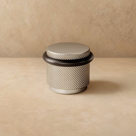 Knurled Solid Brass Door Stop with Rubber Ring, Industrial Floor Mounted Door Stopper & Wall Protector, 4 Finishes, 1.4in