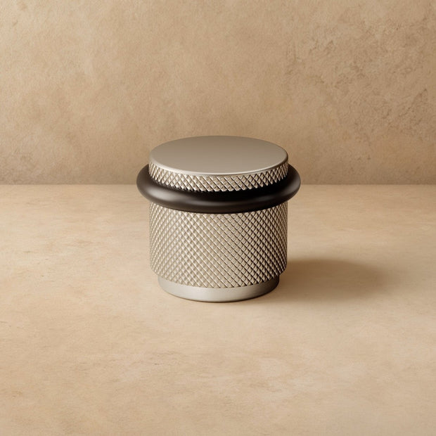 Knurled Solid Brass Door Stop with Rubber Ring, Industrial Floor Mounted Door Stopper & Wall Protector, 4 Finishes, 1.4in
