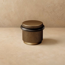 Knurled Solid Brass Door Stop with Rubber Ring, Industrial Floor Mounted Door Stopper & Wall Protector, 4 Finishes, 1.4in