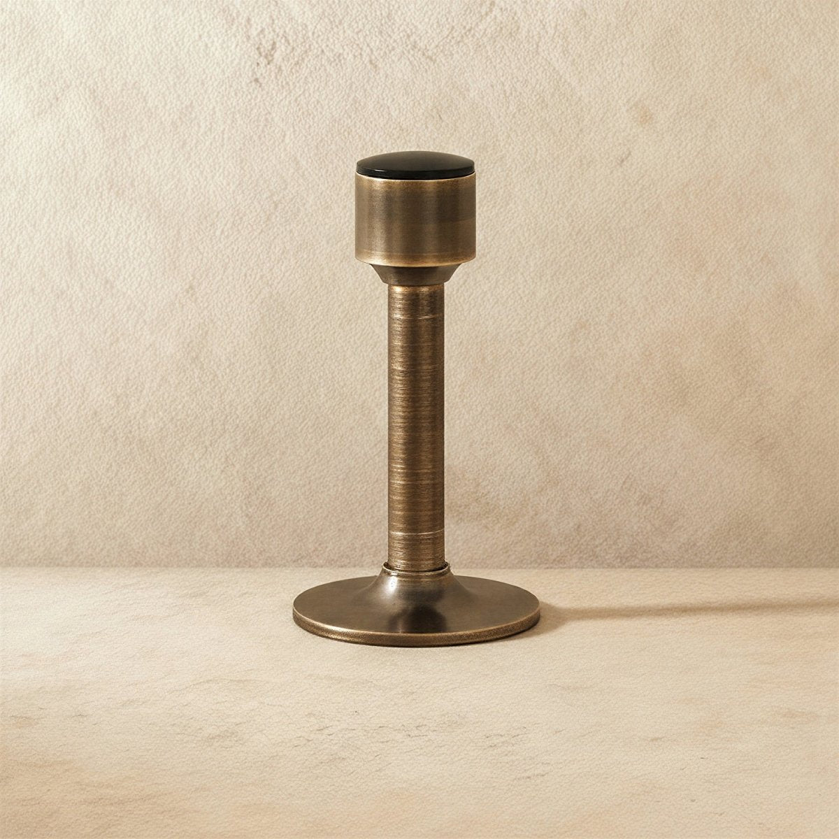 Tall Solid Brass Floor Door Stop with Rubber Tip, Modern Door Stopper, Adhesive or Screw Mount, 4 Finishes, 3.2-4in