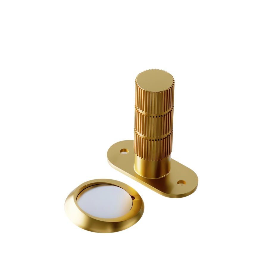 Knurled Magnetic Door Stop on Oval Floor Plate, Industrial Floor Mounted Door Holder, Metal Alloy, 4 Finishes, 1.8in