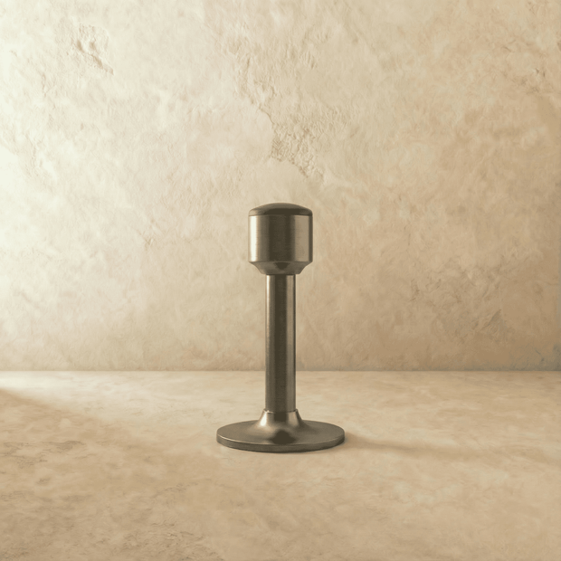 Tall Tapered Magnetic Door Stop in Solid Brass, Modern Floor Mounted Door Holder, Wide Stable Base, 4 Finishes, 3.2-4in