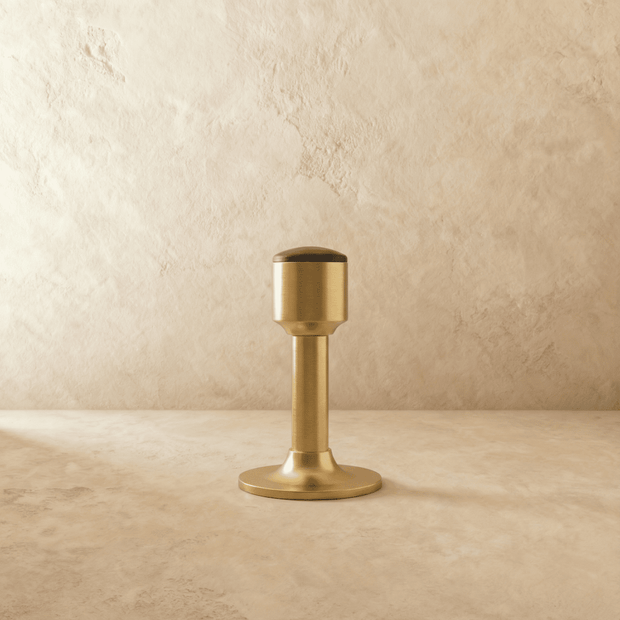 Tall Tapered Magnetic Door Stop in Solid Brass, Modern Floor Mounted Door Holder, Wide Stable Base, 4 Finishes, 3.2-4in
