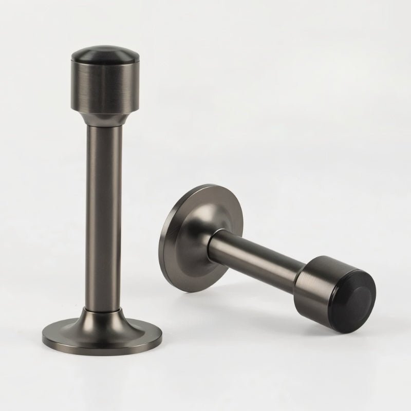 Tall Tapered Magnetic Door Stop in Solid Brass, Modern Floor Mounted Door Holder, Wide Stable Base, 4 Finishes, 3.2-4in