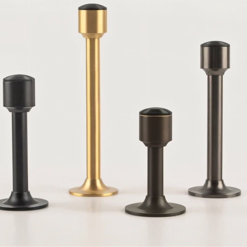 Tall Tapered Magnetic Door Stop in Solid Brass, Modern Floor Mounted Door Holder, Wide Stable Base, 4 Finishes, 3.2-4in