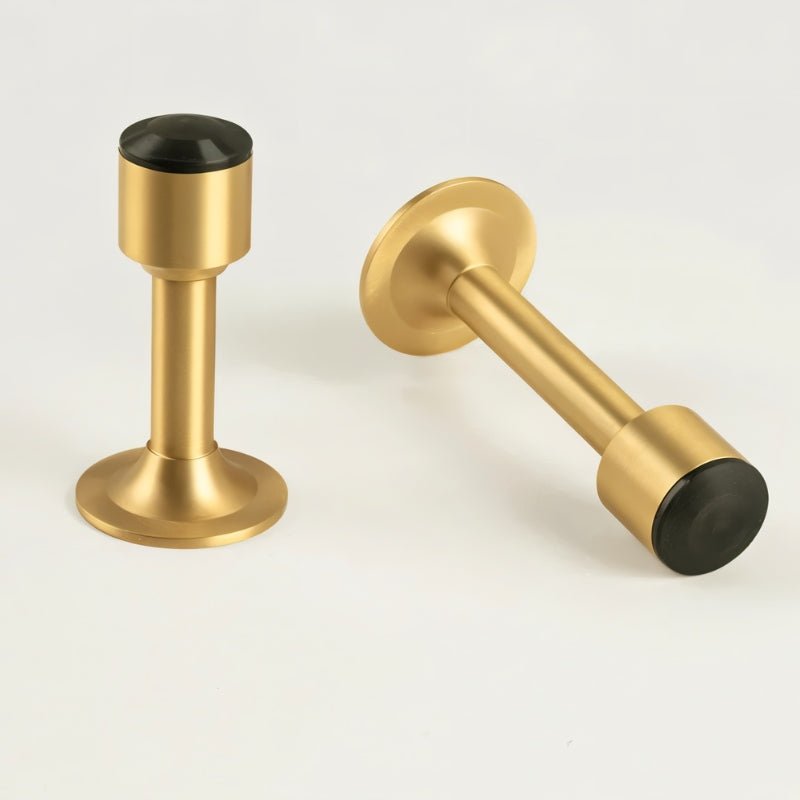 Tall Tapered Magnetic Door Stop in Solid Brass, Modern Floor Mounted Door Holder, Wide Stable Base, 4 Finishes, 3.2-4in