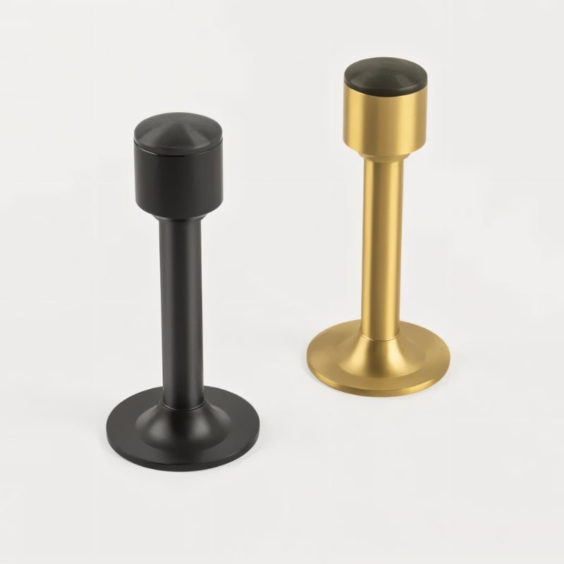 Tall Tapered Magnetic Door Stop in Solid Brass, Modern Floor Mounted Door Holder, Wide Stable Base, 4 Finishes, 3.2-4in
