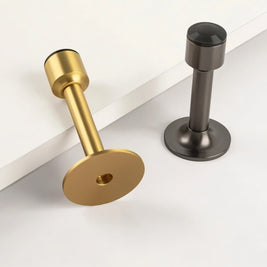 Tall Tapered Magnetic Door Stop in Solid Brass, Modern Floor Mounted Door Holder, Wide Stable Base, 4 Finishes, 3.2-4in