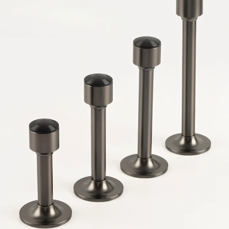 Tall Tapered Magnetic Door Stop in Solid Brass, Modern Floor Mounted Door Holder, Wide Stable Base, 4 Finishes, 3.2-4in