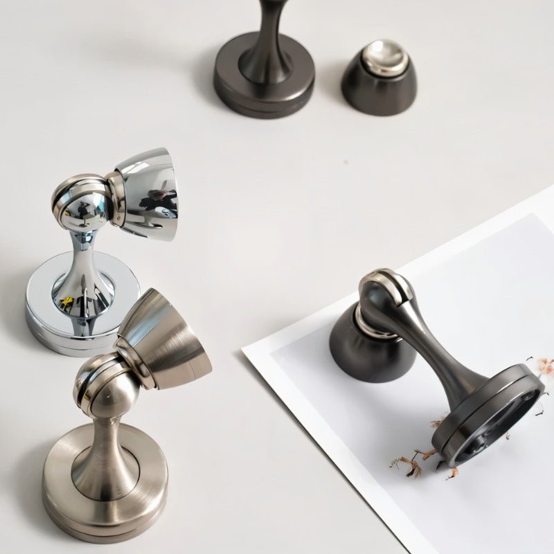 Curved Solid Brass Magnetic Door Holder, Modern Floor Mounted Door Catch, Soft Action Hold, 6 Finishes, 2.8in