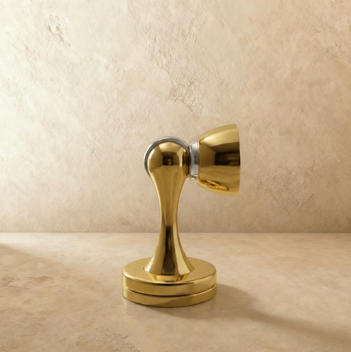 Curved Solid Brass Magnetic Door Holder, Modern Floor Mounted Door Catch, Soft Action Hold, 6 Finishes, 2.8in