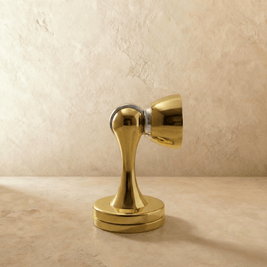 Curved Solid Brass Magnetic Door Holder, Modern Floor Mounted Door Catch, Soft Action Hold, 6 Finishes, 2.8in