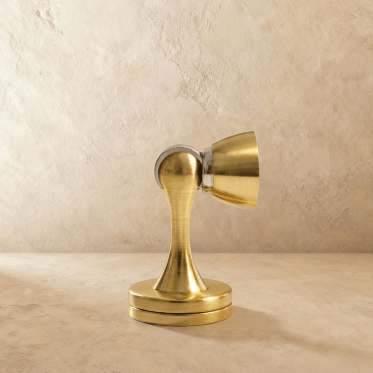 Curved Solid Brass Magnetic Door Holder, Modern Floor Mounted Door Catch, Soft Action Hold, 6 Finishes, 2.8in