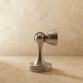 Curved Solid Brass Magnetic Door Holder, Modern Floor Mounted Door Catch, Soft Action Hold, 6 Finishes, 2.8in