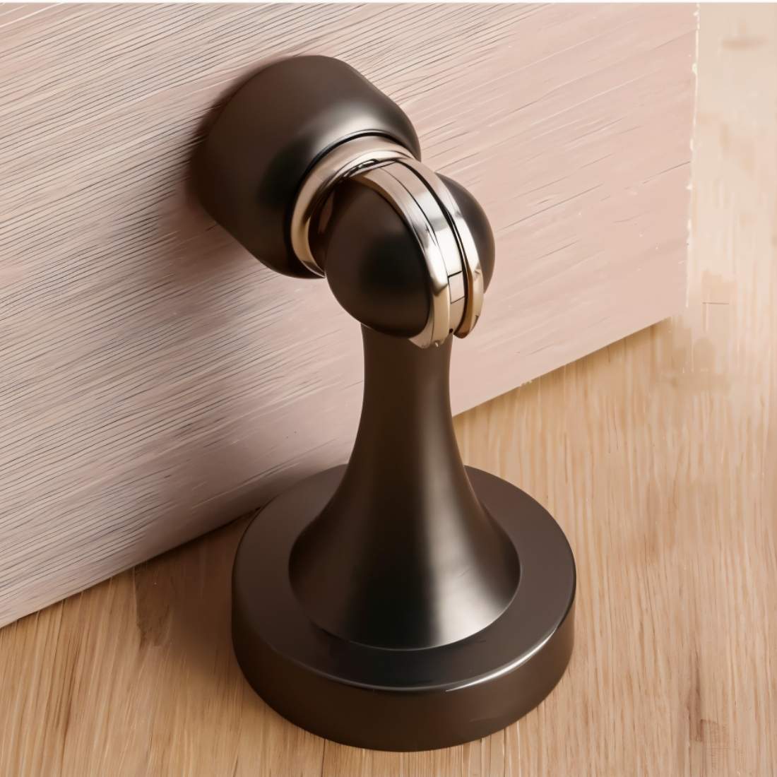 Curved Magnetic Door Stopper in Solid Brass, Minimalist Floor Mounted Door Holder, Corrosion Resistant, 5 Finishes, 3.3in