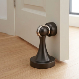 Curved Magnetic Door Stopper in Solid Brass, Minimalist Floor Mounted Door Holder, Corrosion Resistant, 5 Finishes, 3.3in