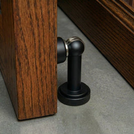 Solid Brass Magnetic Door Stop with Knurled Base, Industrial Floor Mounted Door Holder, Holds Doors Open, 3 Finishes, 3.2in