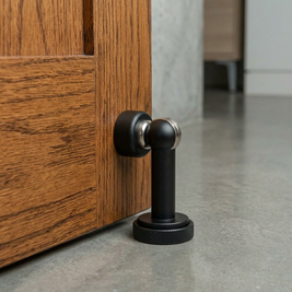 Solid Brass Magnetic Door Stop with Knurled Base, Industrial Floor Mounted Door Holder, Holds Doors Open, 3 Finishes, 3.2in