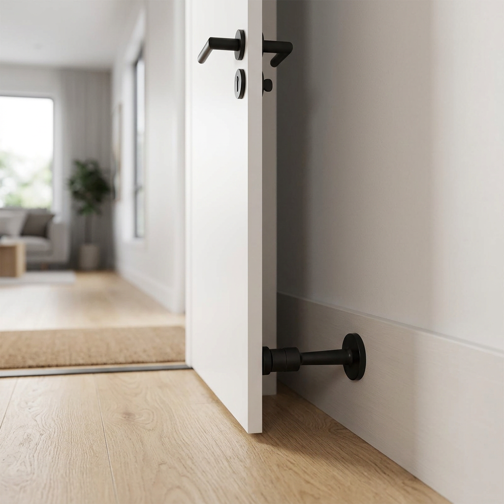 Wall Mounted Door Stop in Zinc Alloy, Minimalist Cylindrical Wall Protector for Home & Office, Extended Arm, 3 Finishes, 3.1in