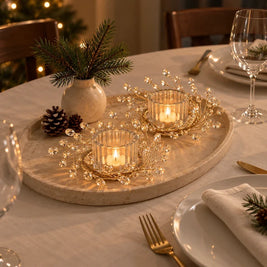 Christmas Candle Ring, Gold Branch Candle Wreath with Acrylic Gems, 2 Sizes