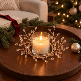 Christmas Candle Ring, Gold Branch Candle Wreath with Acrylic Gems, 2 Sizes