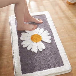 Daisy Print Plush Bath Mat, Soft Absorbent Bathroom & Shower Mat, Machine Washable Non Slip, 3 Colors, 3 Sizes