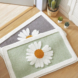 Daisy Print Plush Bath Mat, Soft Absorbent Bathroom & Shower Mat, Machine Washable Non Slip, 3 Colors, 3 Sizes
