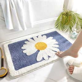 Daisy Print Plush Bath Mat, Soft Absorbent Bathroom & Shower Mat, Machine Washable Non Slip, 3 Colors, 3 Sizes