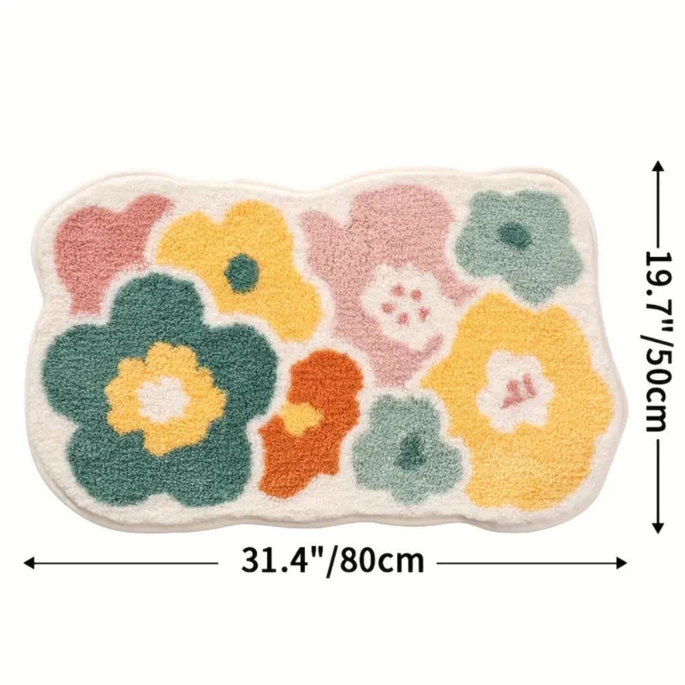 Tufted Floral Bath Mat with Raised Pile, Absorbent Bathroom & Shower Mat, Machine Washable Non Slip, 4 Colors, 2 Sizes