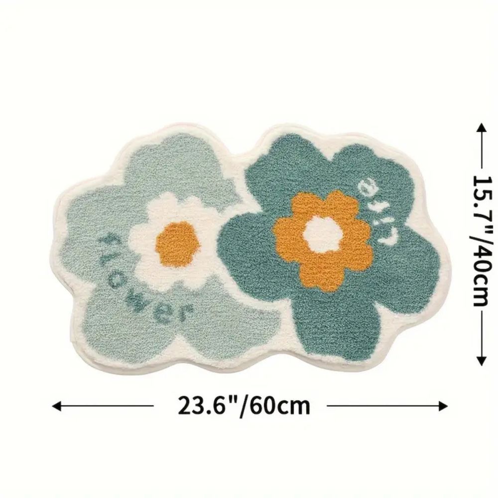 Tufted Floral Bath Mat with Raised Pile, Absorbent Bathroom & Shower Mat, Machine Washable Non Slip, 4 Colors, 2 Sizes
