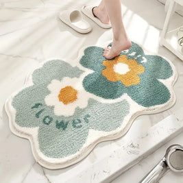 Tufted Floral Bath Mat with Raised Pile, Absorbent Bathroom & Shower Mat, Machine Washable Non Slip, 4 Colors, 2 Sizes