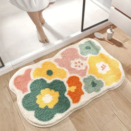 Tufted Floral Bath Mat with Raised Pile, Absorbent Bathroom & Shower Mat, Machine Washable Non Slip, 4 Colors, 2 Sizes