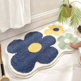 Tufted Floral Bath Mat with Raised Pile, Absorbent Bathroom & Shower Mat, Machine Washable Non Slip, 4 Colors, 2 Sizes