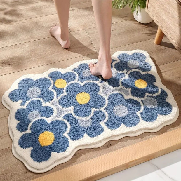Tufted Floral Bath Mat with Raised Pile, Absorbent Bathroom & Shower Mat, Machine Washable Non Slip, 4 Colors, 2 Sizes