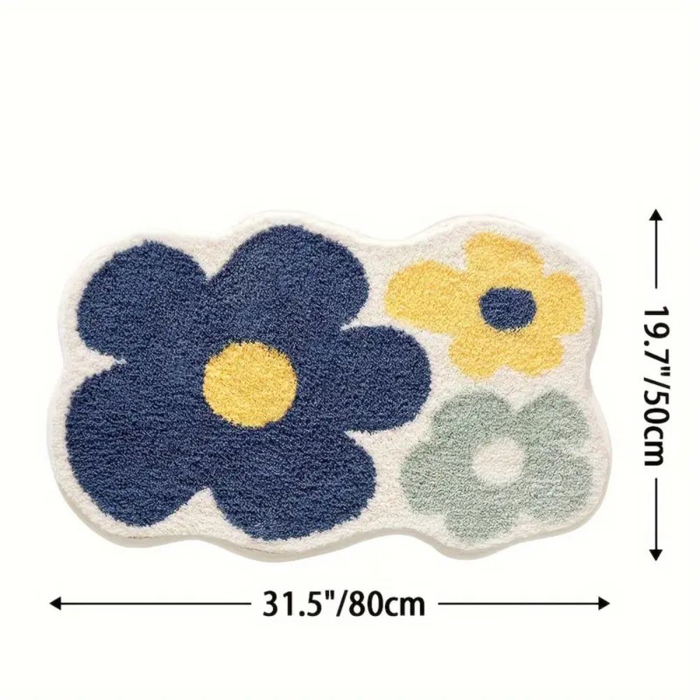 Tufted Floral Bath Mat with Raised Pile, Absorbent Bathroom & Shower Mat, Machine Washable Non Slip, 4 Colors, 2 Sizes