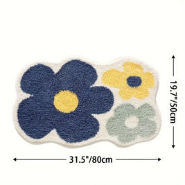 Tufted Floral Bath Mat with Raised Pile, Absorbent Bathroom & Shower Mat, Machine Washable Non Slip, 4 Colors, 2 Sizes