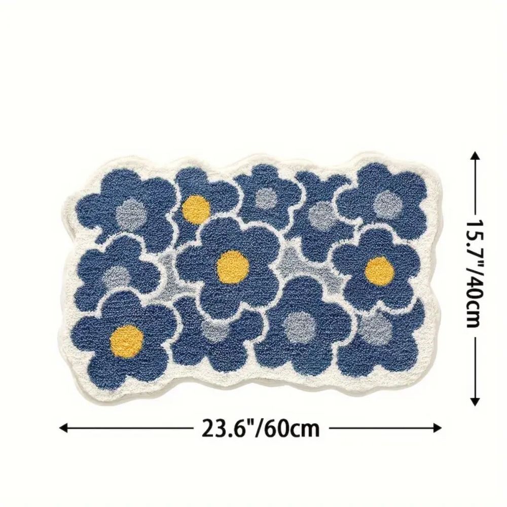 Tufted Floral Bath Mat with Raised Pile, Absorbent Bathroom & Shower Mat, Machine Washable Non Slip, 4 Colors, 2 Sizes