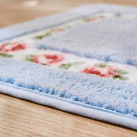 Oval Bath Mat with Floral Border, Plush Absorbent Bathroom & Entryway Mat, Non Slip, 5 Colors, 2 Sizes